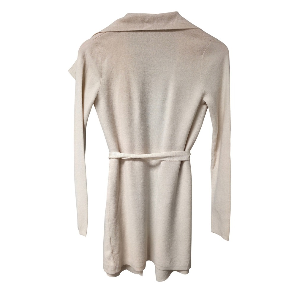 Theory Trincy Evian Stretch Cardigan Women P Cream Wool Draped Belted Minimalist - Picture 2 of 5